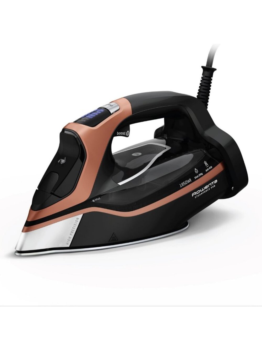 High-Power Steam Iron with Smart Screen, Stainless Steel Soleplate, Anti-Drip